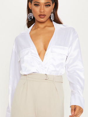 Tall White Plunge Pocket Detail Blouse