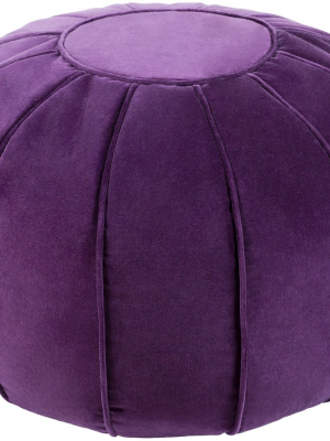 Cotton Velvet Woven Pouf In Dark Purple