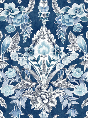 Vera Floral Damask Wallpaper In Blue From The Bluebell Collection By Brewster Home Fashions