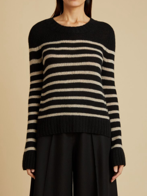 The Tilda Sweater In Black And Powder Stripe