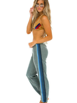 Women's 5 Stripe Sweatpants - Heather Grey // Blue Stripes