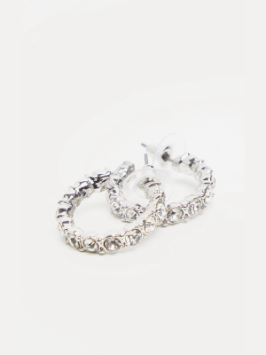 Silver Diamante Mini Hoop Earrings