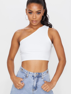 White One Shoulder Strap Slinky Crop Top