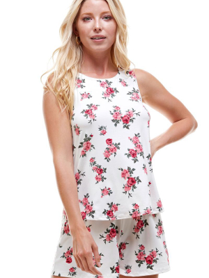 Floral Printed Sleeveless Cozy Top And Short Loungewear Set