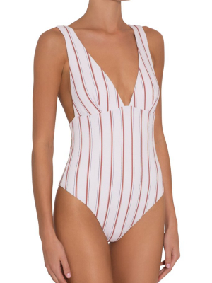 Eberjey Summer Stripes Vivian One Piece - Ecru/redwood