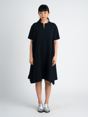 Xay Short Sleeve Pocket Dress - Black Blue