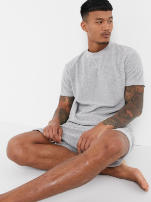 Asos Design Lounge T-shirt And Short Pajama Set In Gray Terrycloth