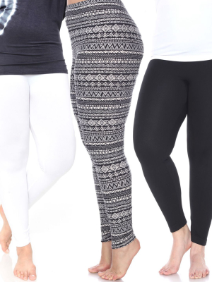 Pack Of 3 Form Fitting Stretchy Leggings - Plus