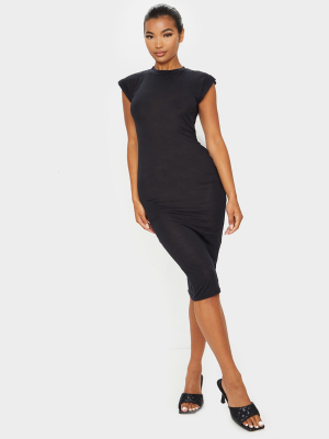 Black Sheer Cap Sleeve Midi Dress