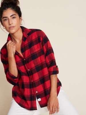 The Hero Button-up Shirt Red With Black Plaid, Plush Flannel Final Sale