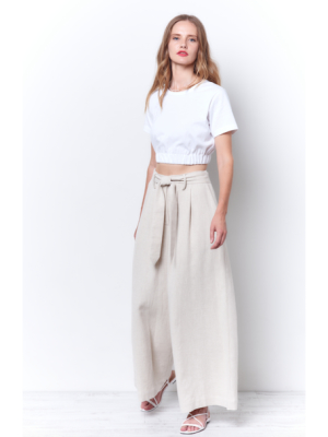 Corey Lynn Calter Colette Wide Leg Pant With Tie - Oatmeal