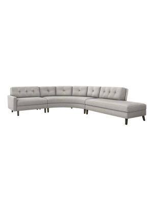 Interlude Home Aventura Right Chaise 3 Piece Sectional - Light Gray