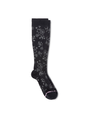 Dr. Motion Women's Mild Compression Floral Dropout Knee High Socks - Black 4-10