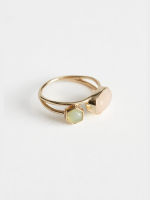 Duo Stone Pendant Layered Ring