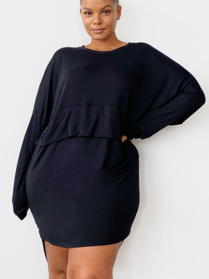 Plus Black Long Sleeve Layer Jersey T Shirt Dress