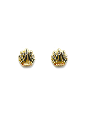 Shell Studs In 14k Gold With Pave Diamonds