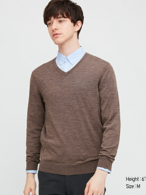 Men Extra Fine Merino V-neck Long-sleeve Sweater