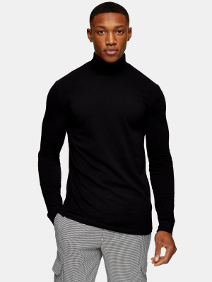 Black Roll Neck Long Sleeve T-shirt