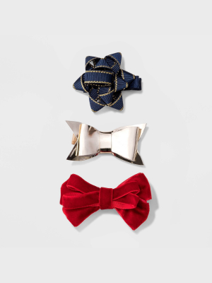 Girls' 3pk Holiday Bow Hair Clip - Cat & Jack™ Red