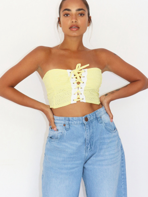 Petite Yellow Broderie Anglaise Lace Up Bandeau...