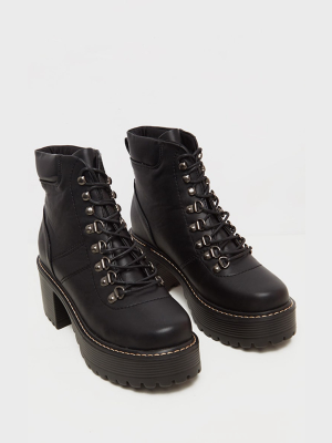 Black Cleated Platform Chunky Hiker Lace Up...