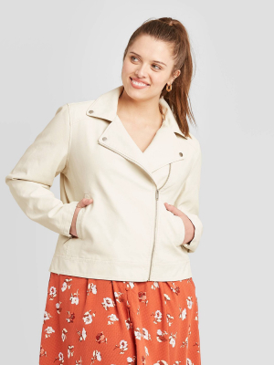 Women's Plus Size Moto Jacket - Universal Thread™ Cream