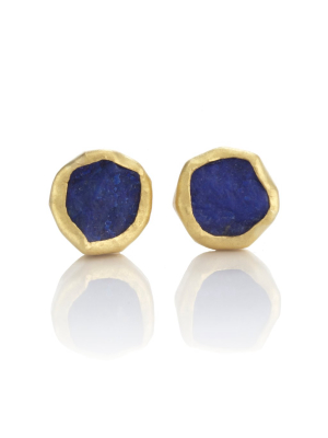 Tiny Lapis Rough-cut Earrings