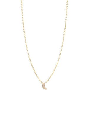 14k Itty Bitty Pave Diamond Crescent Moon Necklace