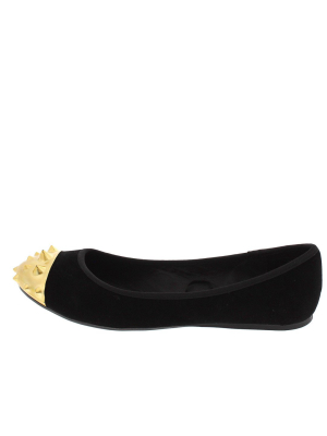 Miriana3 Black Gold Spike Studded Toe Flat