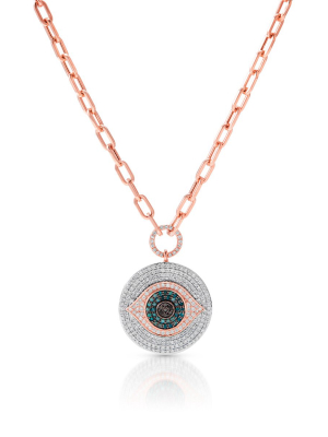 14kt Rose Gold Blue Diamond Evil Eye Chain Link Necklace