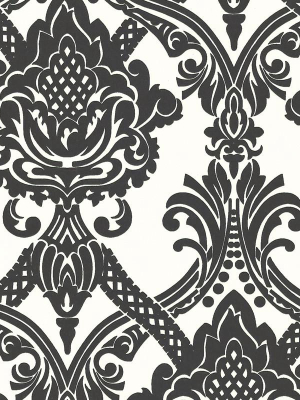 Damask Floral Wallpaper In Black And White Design By Bd Wall
