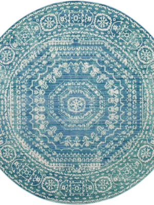 Valencia Blue/ivory Round Rug