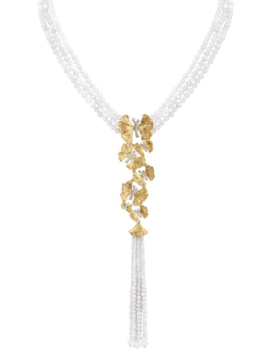 Butterfly Ginkgo Tassel Necklace With Moonstone And Diamonds