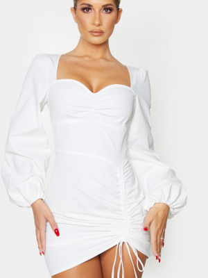 White Long Sleeve Sweetheart Neck Ruched Shirt...