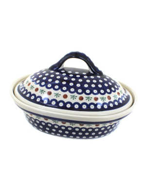 Blue Rose Polish Pottery Nature Roaster With Lid