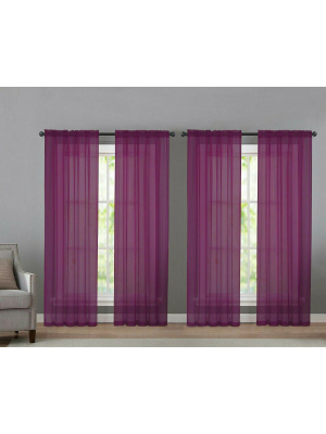 Kate Aurora 4 Pack Basic Home Rod Pocket Sheer Voile Window Curtains