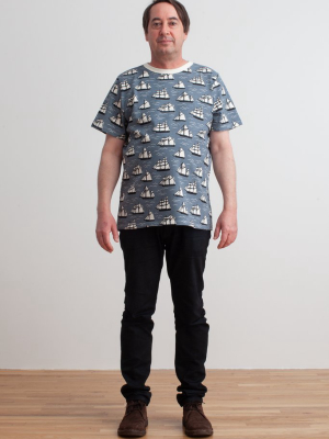 Mason Tee - Vintage Sailboats Slate Blue & Black