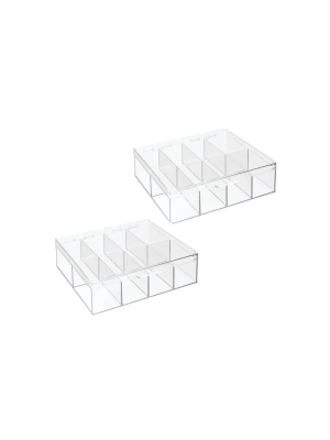 Mdesign Tea Storage Organizer Box - 8 Divided Sections, With Lid, 2 Pack - Clear