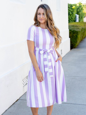 Cali Striped Tie Dress - Lilac