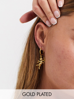 Regal Rose Cherub Hoop Earrings In Gold Plated