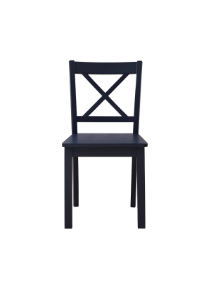 Set Of 2 Claude Solid Wood Dining Chairs Navy Blue - Elegant Home Fashions