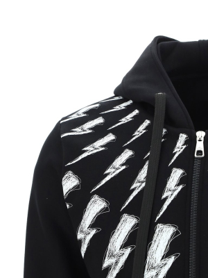 Neil Barrett Scribbled Thunderbolt Print Hooded Jacket