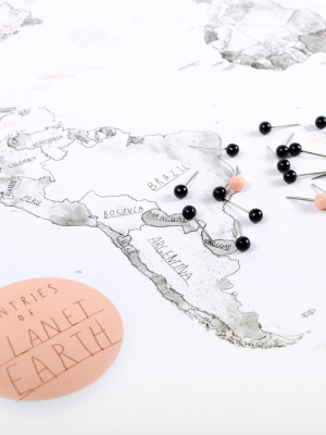 World Map On Cork + Push Pins