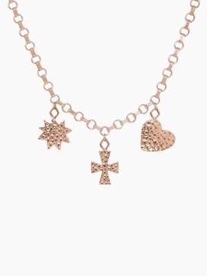 The Hammered Charm Necklace - Rose Gold