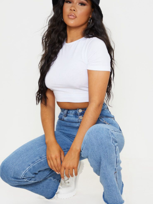 White Basic Cotton Cropped T Shirt