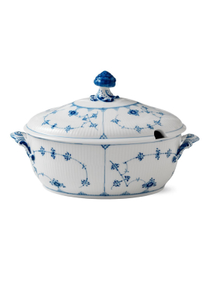 Blue Fluted Plain Tureen W/ Lid