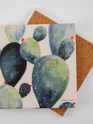 4pk Ceramic Watercolor Cactus Print Coasters - Thirstystone