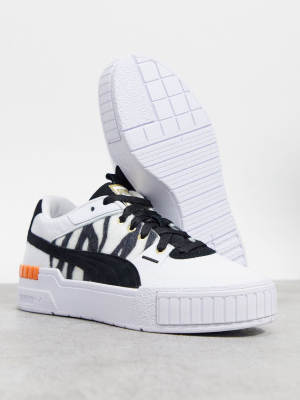 Puma Cali Sport Sneakers In White And Zebra Print