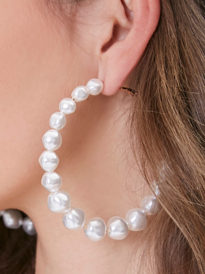 Faux Pearl Hoop Earrings