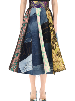 Dolce & Gabbana Patchwork Print Pleated Midi Skirt